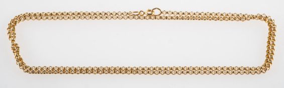A 9ct gold belcher link chain, bolt ring marked 375, UK import mark to jump ring, length approx. 58.