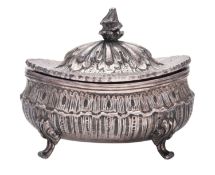 A continental silver sugar box & cover, of oval bombé form,