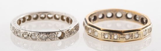 Two eternity style rings, including a full eternity ring, grain set with old-cut diamonds,