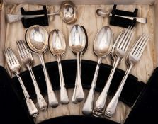 A cased & matched part-canteen of silver flatware, Old English pattern,