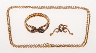 A small mixed group of jewellery, including a 9ct gold rope twist ring,