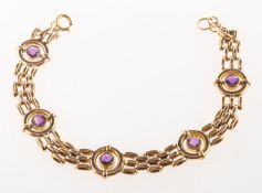 An amethyst bracelet, a gate and circular link designed bracelet,