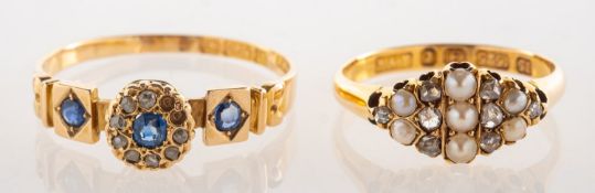 Two Victorian 15ct gold rings, a 15ct gold navette shaped ring,