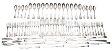 A 20th century matched part-canteen of Belgian silver flatware & cutlery, Fiddle & Thread pattern,