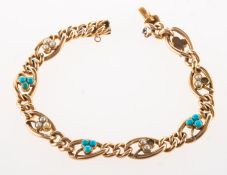 An antique turquoise and seed pearl bracelet, (possibly Victorian/early 20th century),