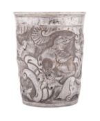 An 18th century Russian silver beaker, tapering circular form,