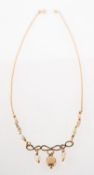 A 9ct gold opal and pearl necklace,