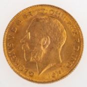 A George V Half Sovereign, bare bust, reverse.