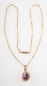 An amethyst and pearl pendant and chain,