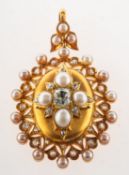 An impressive Victorian diamond and pearl pendant in original Howell, James & Co fitted case,