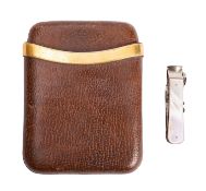A 20th century French 9ct gold mounted leather cigar case, maker G Keller, Paris,