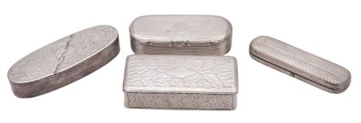 A William IV silver snuff box, oblong with rounded ends,