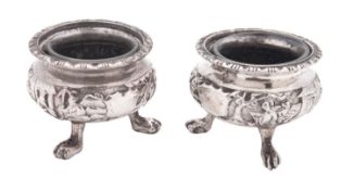 A pair of late 19th/ early 20th century Chinese silver salts, circular form,