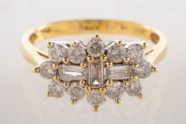 An 18ct gold diamond ring, of rectangular cluster style,
