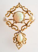 An opal and pearl brooch, possibly late Victorian/early Edwardian,