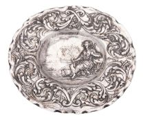 A late 17th/ early 18th century German silver dish, oval form, with a crimped rim,
