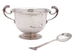 A George V two-handled silver sugar bowl, of campana form, with twin,