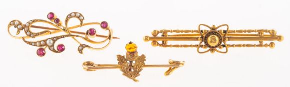 A group of three antique brooches,