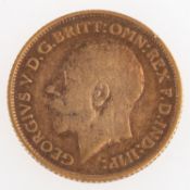 A George V Half Sovereign, bare bust, reverse.