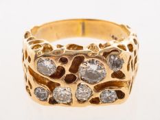 A multi-stone diamond ring, a brutalist style ring, possibly mid-century, of chunky bold form,
