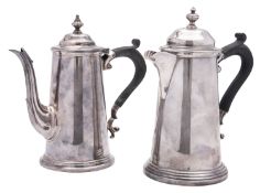 Two similar early 20th century silver café-au-lait pots, tapering circular form,