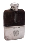 A Victorian silver mounted clear-glass spirit flask, rounded rectangular form,