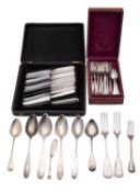 Mixed silver & silver plated flatware & cutlery, to include 4 continental tablespoons,