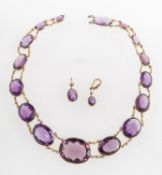 An antique amethyst, paste stone and seed pearl riviere necklace, (possibly Victorian),