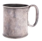 A late Victorian silver feeding/ shaving mug, cylindrical form,