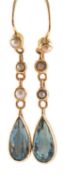 A pair of aquamarine and pearl drop earrings,