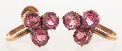 A pair of antique pink stone screw back earrings,