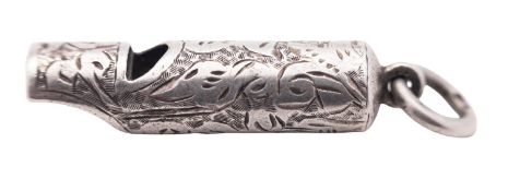 A late 19th/ early 20th century small silver whistle,