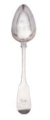 A late 18th/ early 19th century Canadian silver tablespoon, Fiddle pattern, initialled,