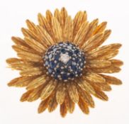 De Maurier, A 1960's 18ct gold sapphire and diamond flower brooch,