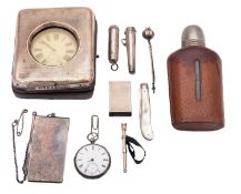 A mixed lot of miscellaneous silver, to include a pocket watch, a folding fruit knife,