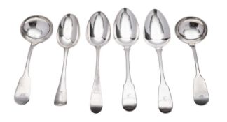 Mixed silver flatware, comprising of a George II Hanoverian tablespoon, crested,