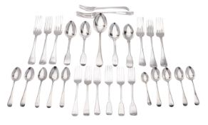 Miscellaneous silver flatware, to include a tablespoon, 7 table forks, 7 dessert forks,