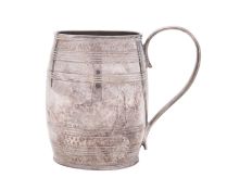 A George III silver christening mug, of barrel form,