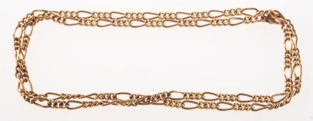 A 9ct gold figaro style link necklace, lobster catch, UK import mark 375 to jump ring,