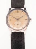 Omega a gentleman's stainless-steel wristwatch the silvered dial having raised triangle baton and