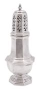 An Elizabeth II silver sugar caster, of octagonal form,
