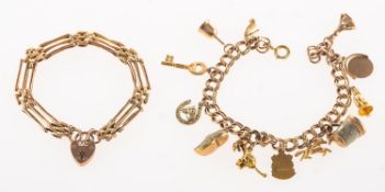 Two antique bracelets, including a gate bracelet of polished and textured links,