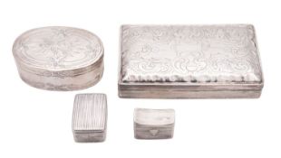A 19th century Dutch silver box, rectangular form, with reeded sides and an engraved cover,