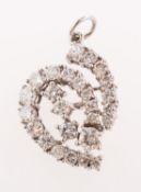 A modern diamond heart pendant, of two curved forms,