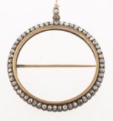 A Victorian diamond keepsake brooch pendant frame, of circular form,