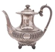 A George V silver coffee pot, of baluster form,