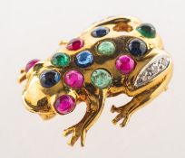 A ruby, sapphire, emerald and diamond set frog brooch,