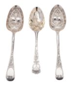 A pair of West Country provincial silver berry spoons, Old English pattern,