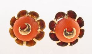 A pair of antique coral stud earrings, (possibly Victorian/early 20th century),