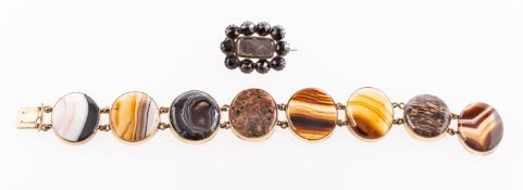 A Scottish agate bracelet and a Victorian memorial brooch,